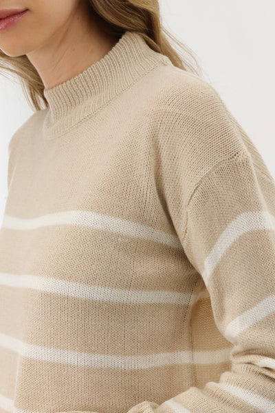 Beechers Brook Striped Knit Pullover Sweater - Beige - Womens Pullover Sweaters - Fairweather