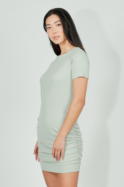 Costa Blanca Ribbed Short Sleeve Ruched Side Day Dress - Mint - Womens Day Dresses - Fairweather