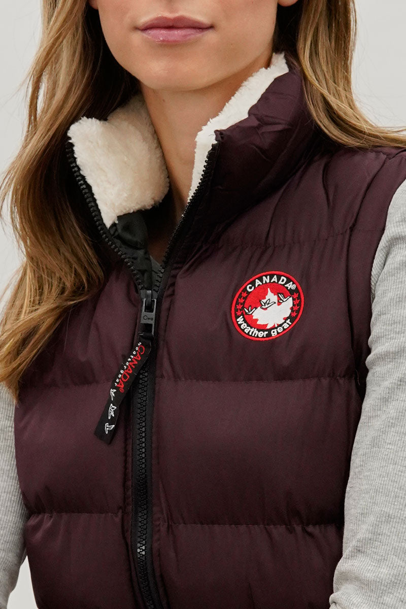 Gilet matelassé Canada Weather Gear à col doublé polaire – Bordeaux