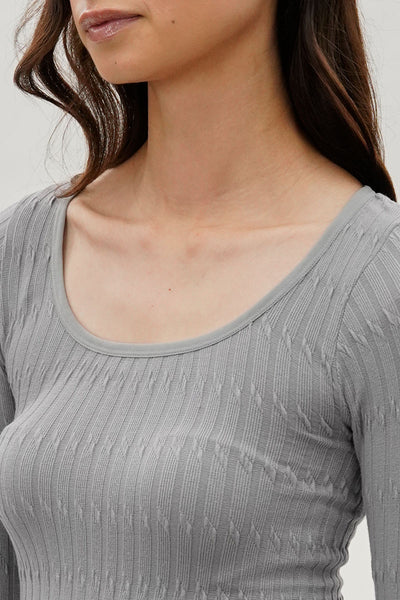 International INC Company Ribbed Scoop Neck Long Sleeve Top - Grey - Womens Long Sleeve Tops - Fairweather