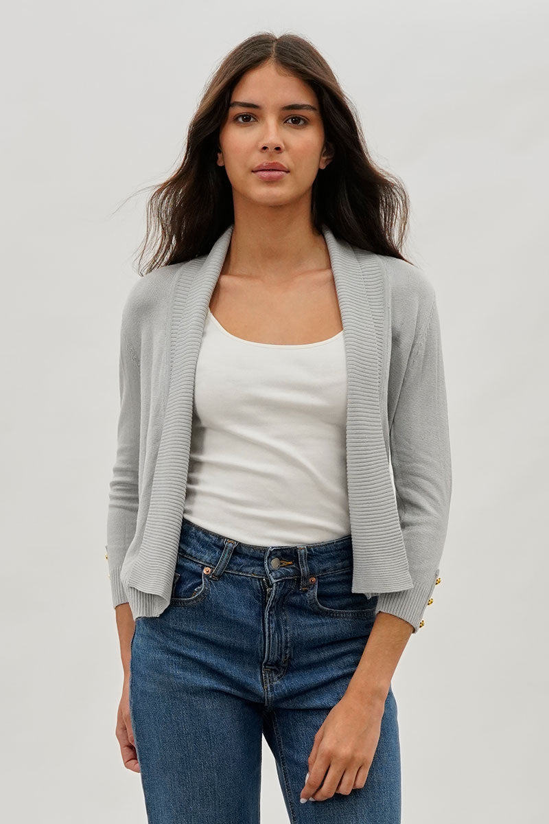 Beechers Brook 3/4 Sleeve Open Shrug Cardigan - Grey - Womens Cardigans - Fairweather