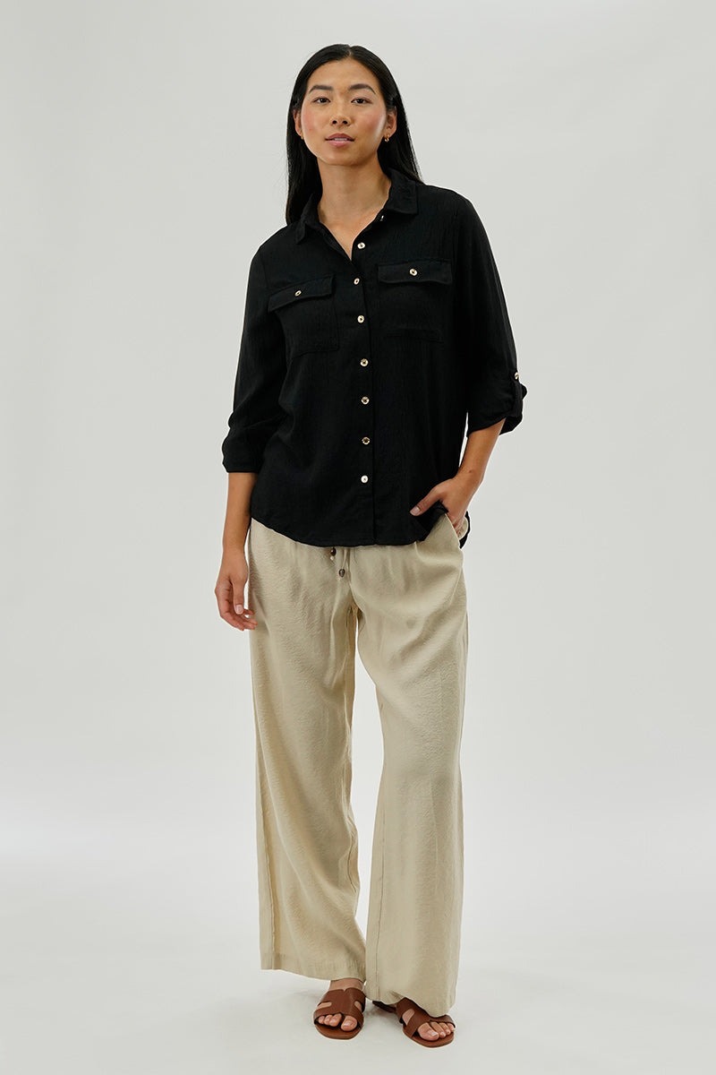 International INC Company Button Down Utility Pocket Blouse - Black