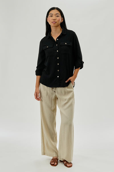 International INC Company Button Down Utility Pocket Blouse - Black