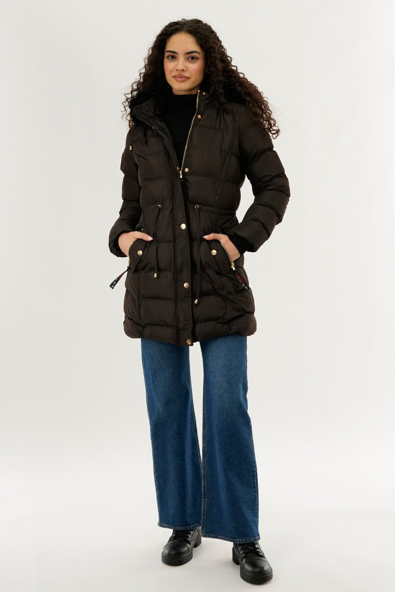 Canada Weather Gear Tie Waist Puffer Parka Jacket - Brown - Womens Parka Jackets - Fairweather