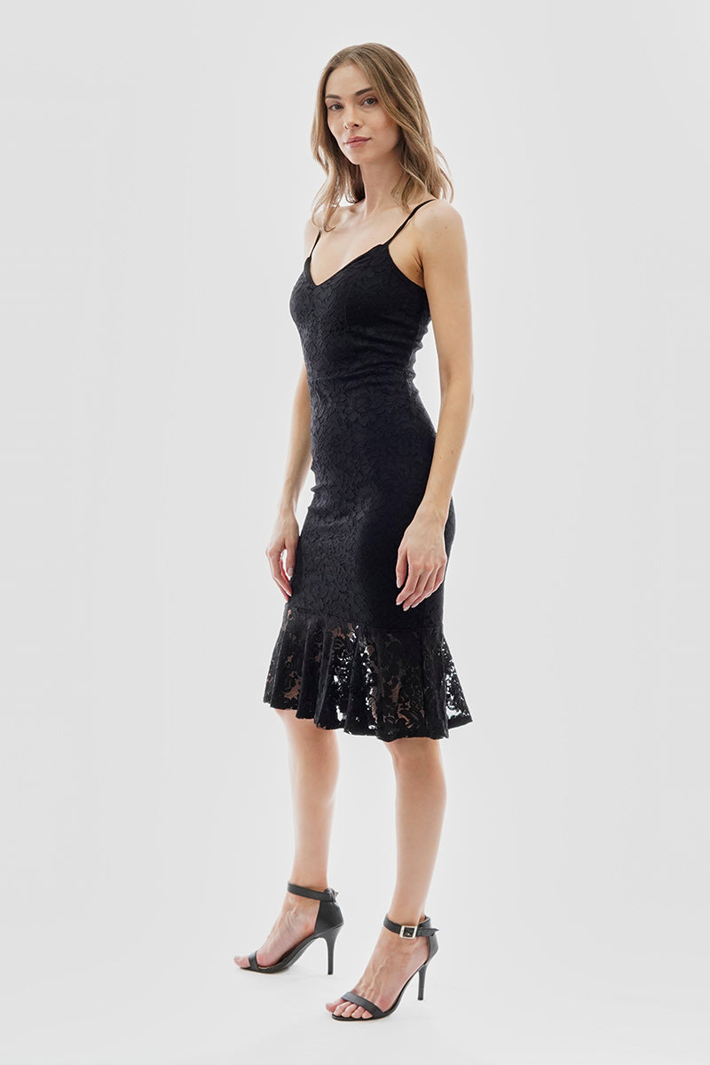 Costa Blanca Floral Lace Flounce Hem Cocktail Dress - Black - Womens Cocktail Dresses - Fairweather