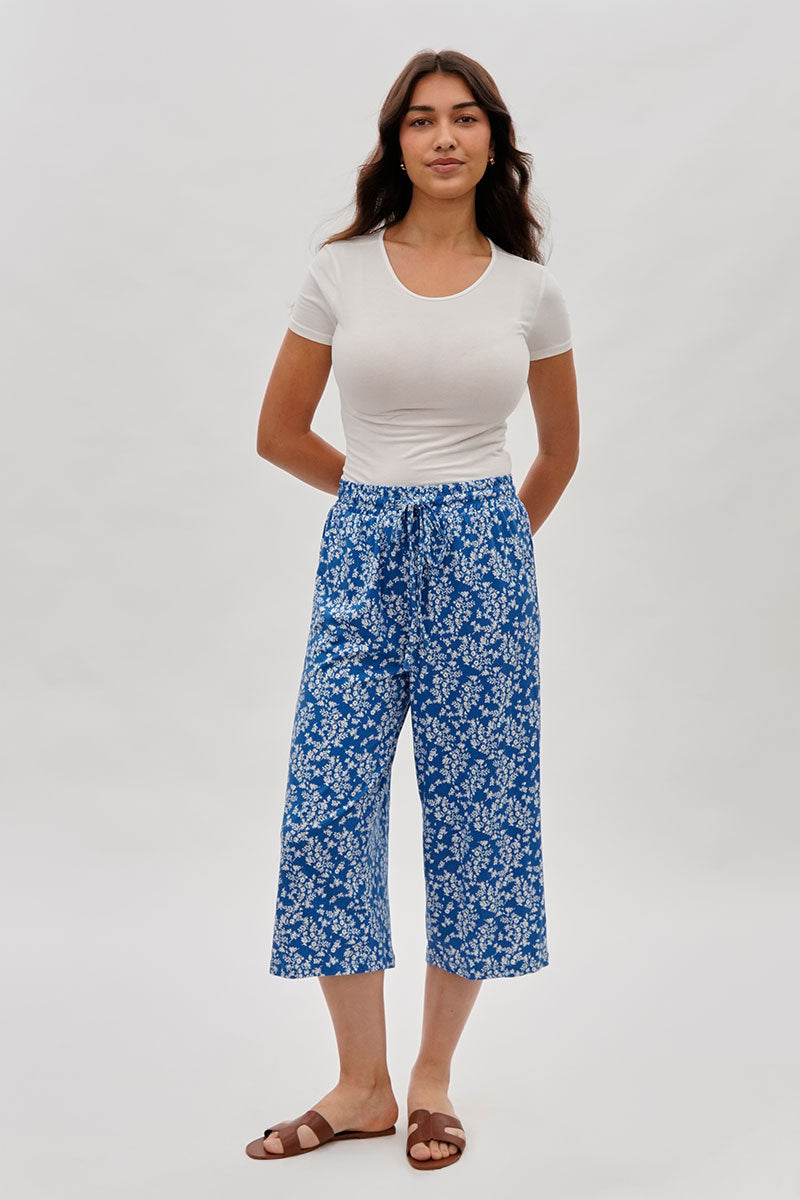 International INC Company Floral Wide Leg Capris Pants - Blue - Womens Pants - Fairweather