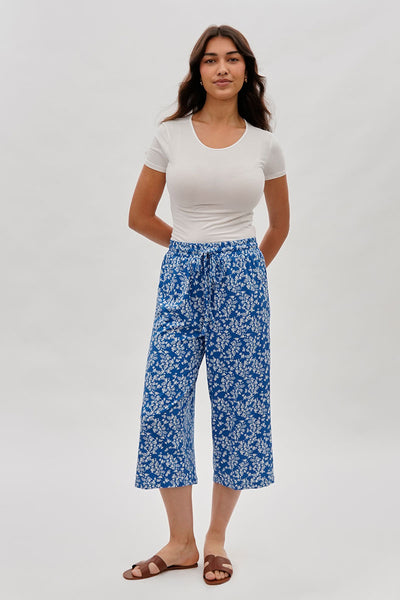 International INC Company Floral Wide Leg Capris Pants - Blue - Womens Pants - Fairweather