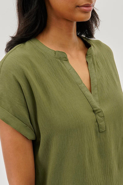 Stylexchange Vintage V-Neck Short Sleeve Blouse - Olive - Womens Shirts & Blouses - Fairweather