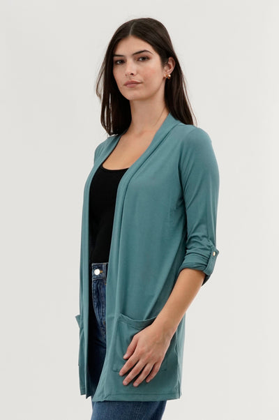 International INC Company Roll Up Sleeve Wrap Cardigan - Teal