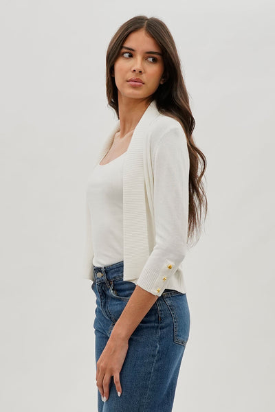 Beechers Brook 3/4 Sleeve Open Shrug Cardigan - White - Womens Cardigans - Fairweather