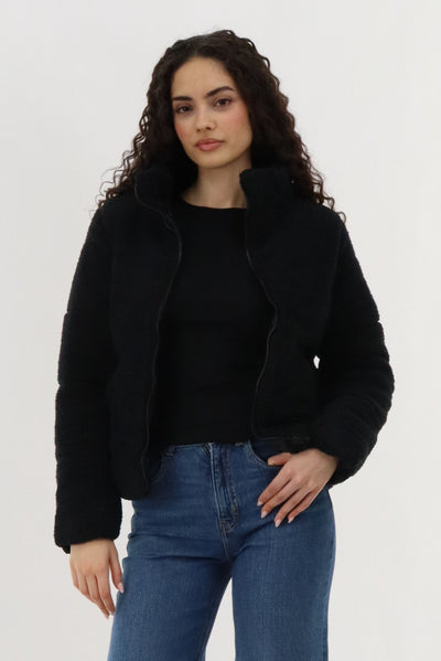Canada Weather Gear Sherpa Bomber Jacket - Black - Womens Bomber Jackets - Fairweather