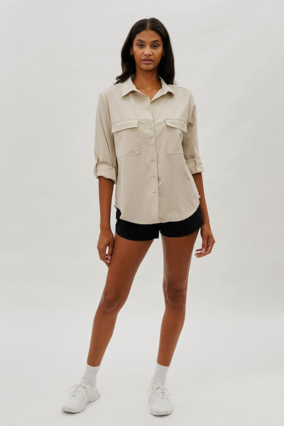 Canada Weather Gear Button Up Ripstop Utility Shirt - Beige - Womens Shirts & Blouses - Fairweather