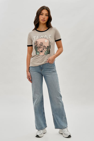 Stylexchange Vintage Texas Graphic Ringer Tee - Beige - Womens Tees & Tank Tops - Fairweather