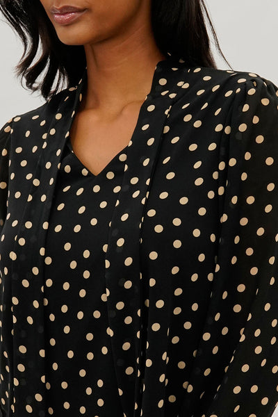 Beechers Brook Dotted Tie-Neck Long Sleeve Blouse - Black - Womens Shirts & Blouses - Fairweather