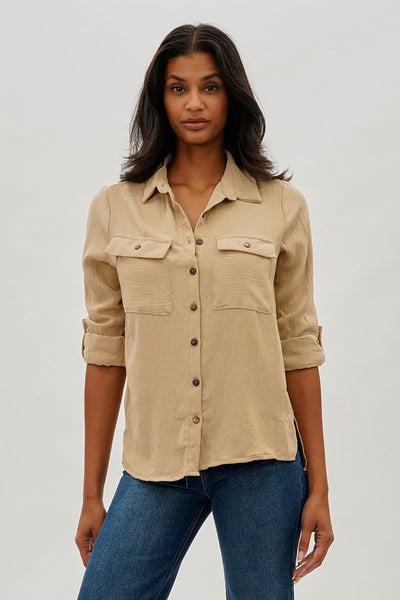 Stylexchange Vintage Button Up Utility Shirt - Beige - Womens Shirts & Blouses - Fairweather
