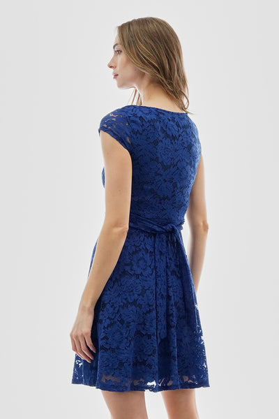 Costa Blanca Floral Lace Cap Sleeve Day Dress - Blue - Womens Day Dresses - Fairweather