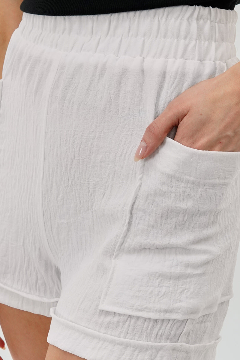 Stylexchange Vintage Textured Elastic Waist Shorts - White - Womens Shorts & Capris - Fairweather