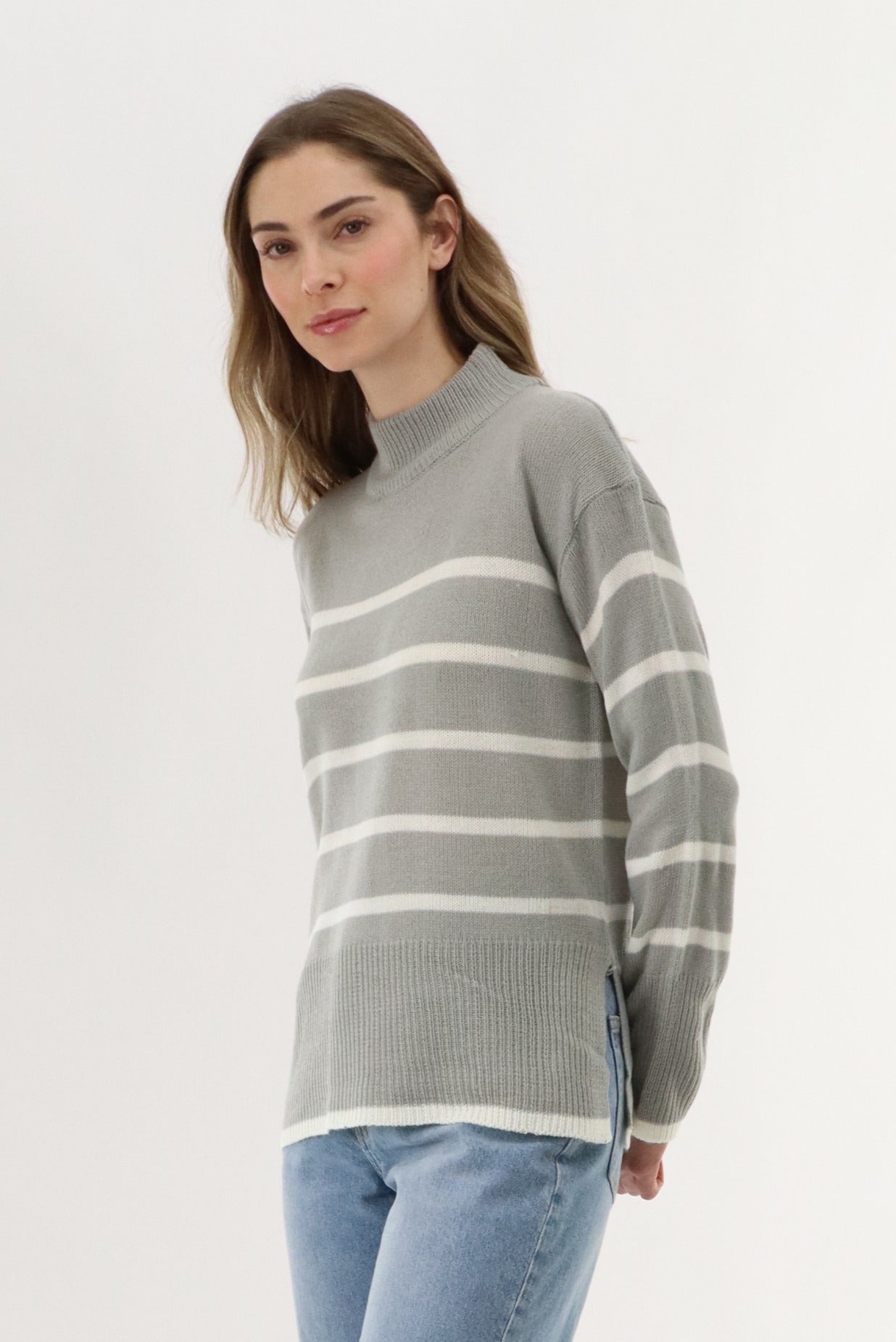 Beechers Brook Striped Knit Pullover Sweater - Grey - Womens Pullover Sweaters - Fairweather