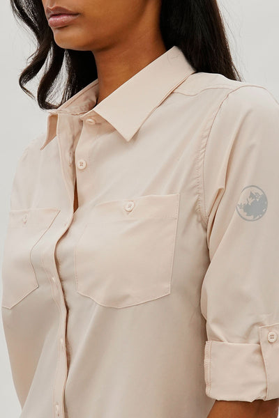 Canada Weather Gear Button Up Utility Shirt - Beige - Womens Shirts & Blouses - Fairweather
