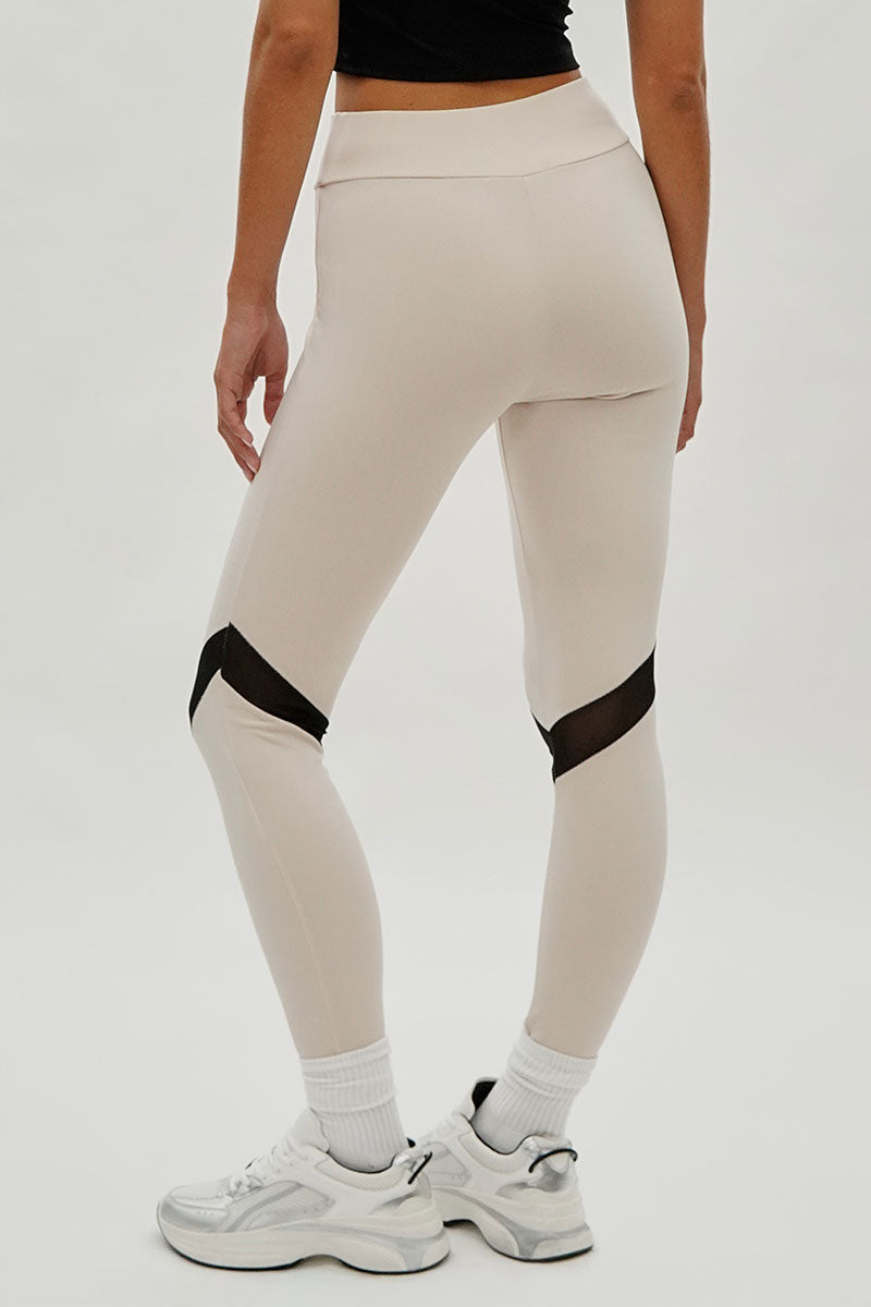 Super Triple Goose Mesh Detail Leggings - Beige - Womens Leggings - Fairweather