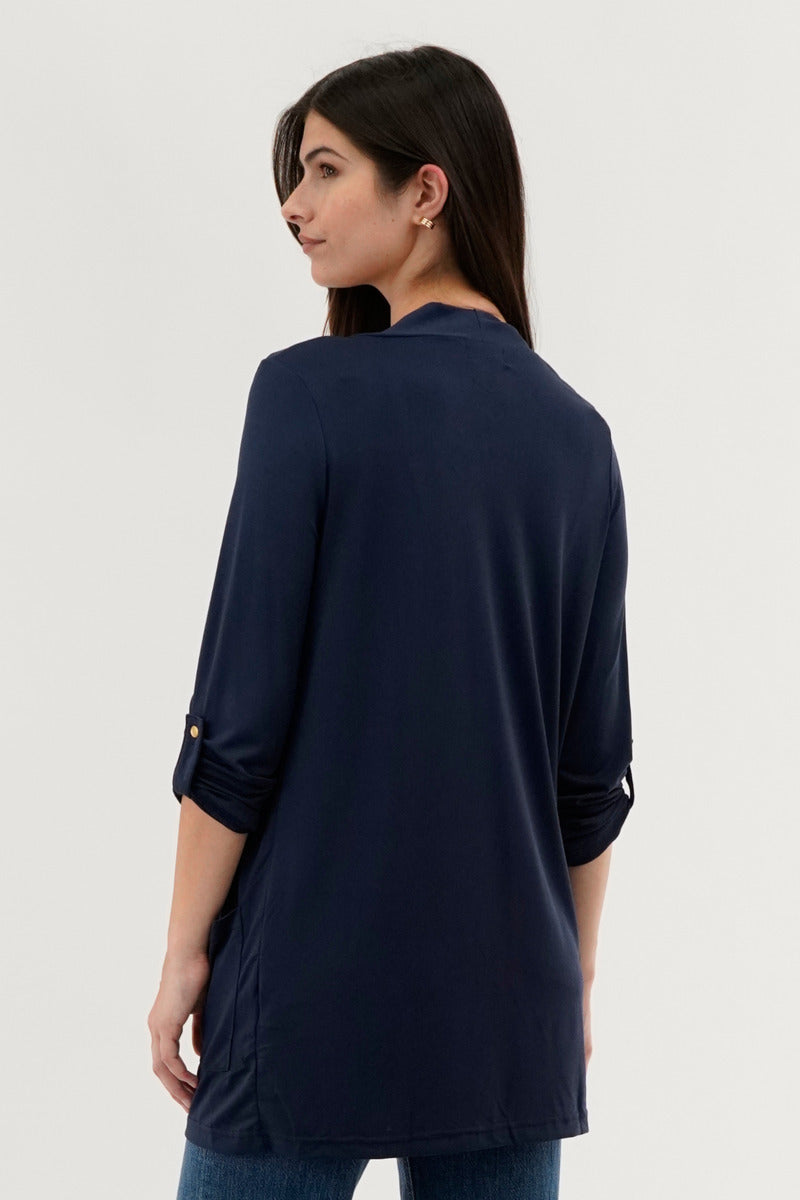 International INC Company Roll Up Sleeve Wrap Cardigan - Navy