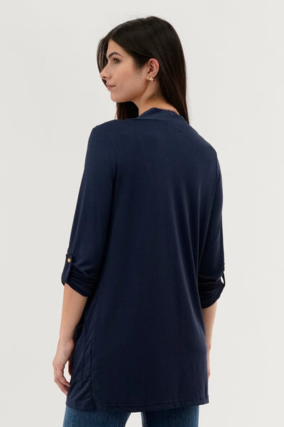International INC Company Roll Up Sleeve Wrap Cardigan - Navy