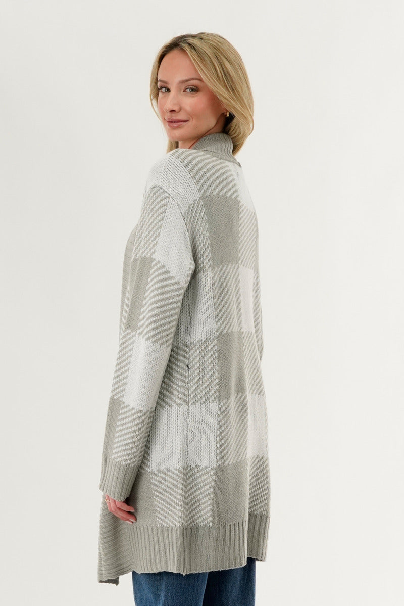 Canada Weather Gear Plaid Fold Over Wrap Cardigan - Grey - Womens Cardigans - Fairweather