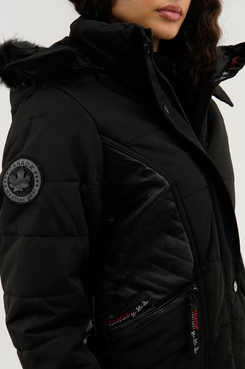 Canada Weather Gear Vegan Leather Insert Parka Jacket - Black
