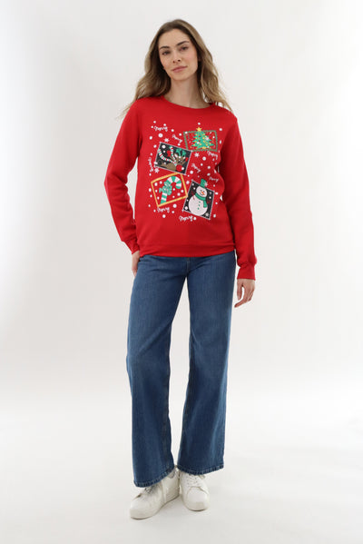 Festive Merry Christmas Sweater - Red - Womens Christmas Sweaters - Fairweather