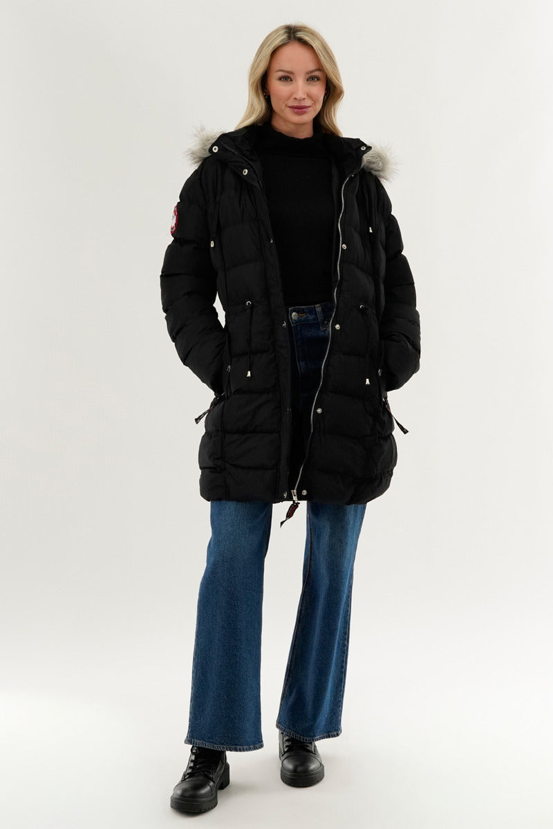 Canada Weather Gear Tie Waist Puffer Parka Jacket - Black - Womens Parka Jackets - Fairweather