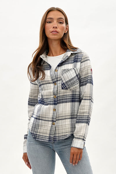 Canada Weather Gear Button Up Flannel Shirt - Grey - Womens Shirts & Blouses - Fairweather