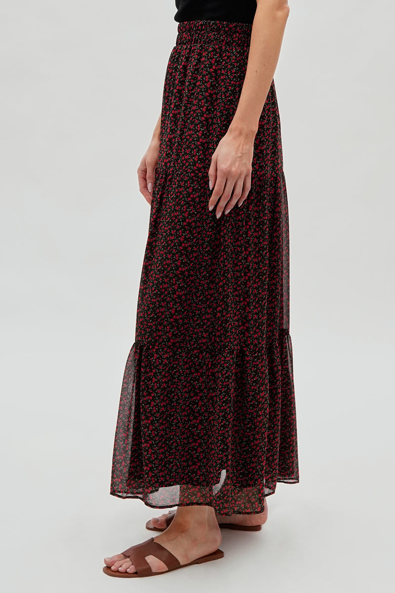 Costa Blanca Tiered Chiffon Maxi Skirt - Black - Womens Skirts - Fairweather