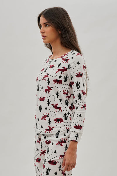 Canada Weather Gear Winter Print Crewneck Pajama Top - White - Womens Pajamas - Fairweather