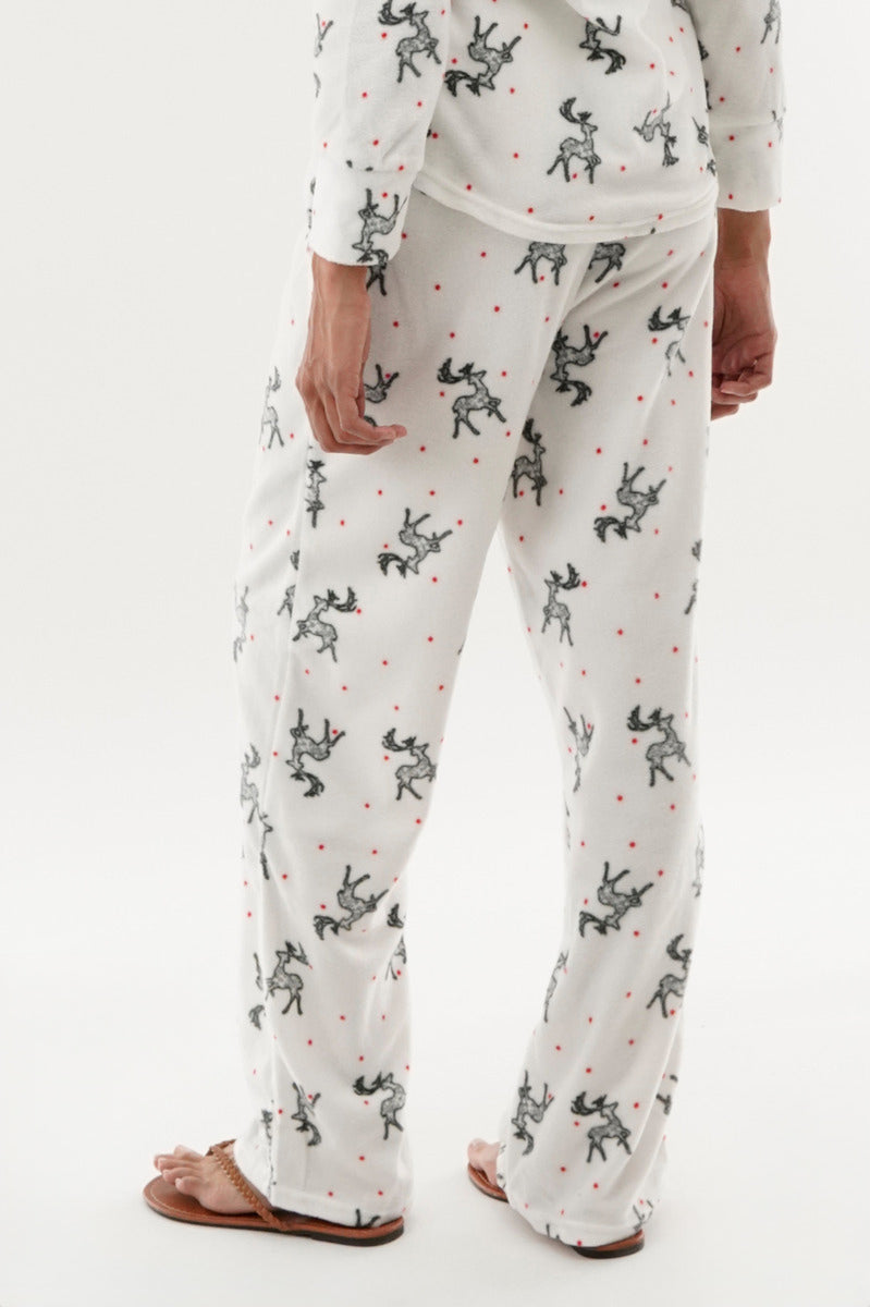 Canada Weather Gear Reindeer Print Wide Leg Pajama Pants - White - Womens Pajamas - Fairweather