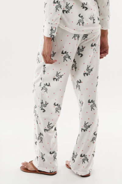 Canada Weather Gear Reindeer Print Wide Leg Pajama Pants - White - Womens Pajamas - Fairweather