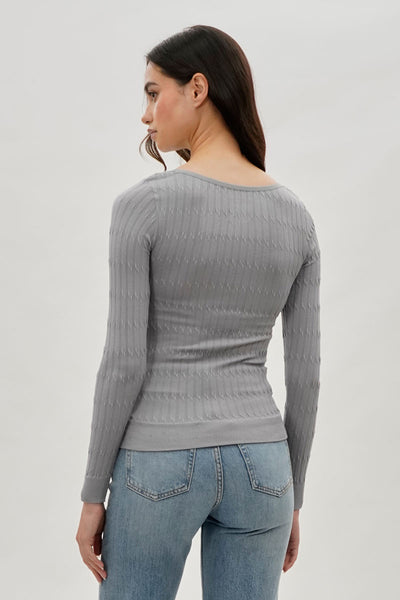 International INC Company Ribbed Scoop Neck Long Sleeve Top - Grey - Womens Long Sleeve Tops - Fairweather