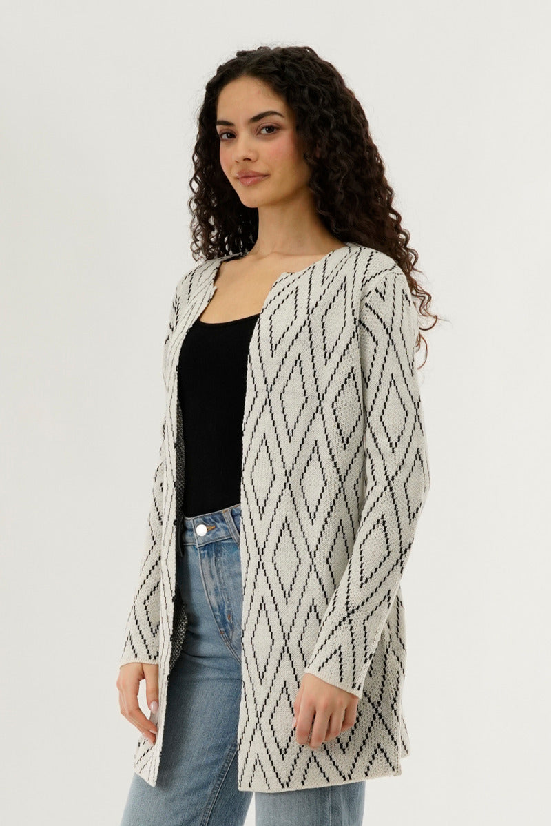 Beechers Brook Long Printed Open Cardigan - Cream - Womens Cardigans - Fairweather