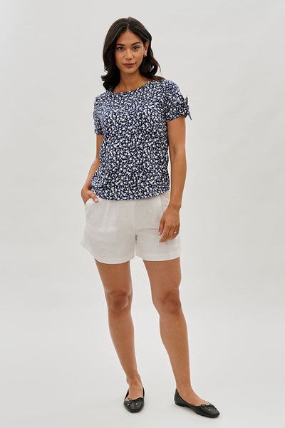International INC Company Floral Tie Sleeve Tee - Navy - Womens Tees & Tank Tops - Fairweather