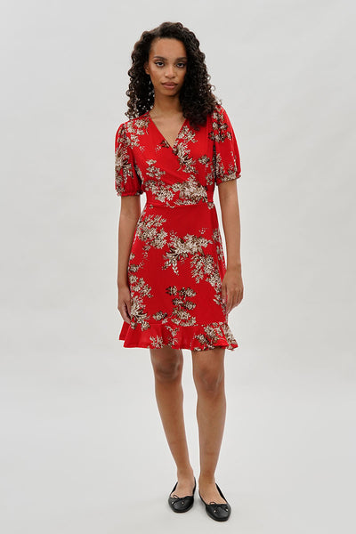 Beechers Brook Floral Crossover Day Dress - Coral - Womens Day Dresses - Fairweather