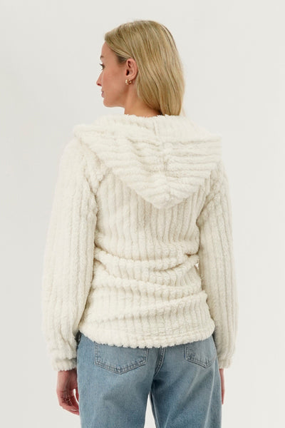 Fahrenheit Plush Hooded Zip Up Lightweight Jacket - White