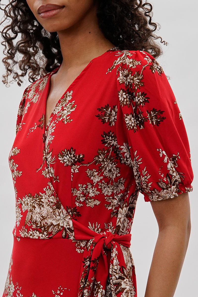 Beechers Brook Floral Crossover Day Dress - Coral - Womens Day Dresses - Fairweather