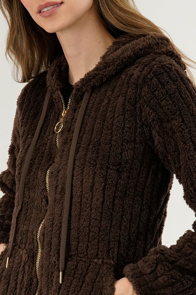 Fahrenheit Plush Hooded Zip Up Lightweight Jacket - Brown