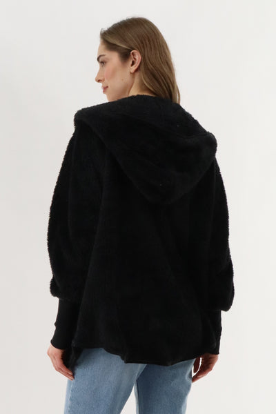 Canada Weather Gear Open Front Teddy Cardigan - Black - Womens Cardigans - Fairweather