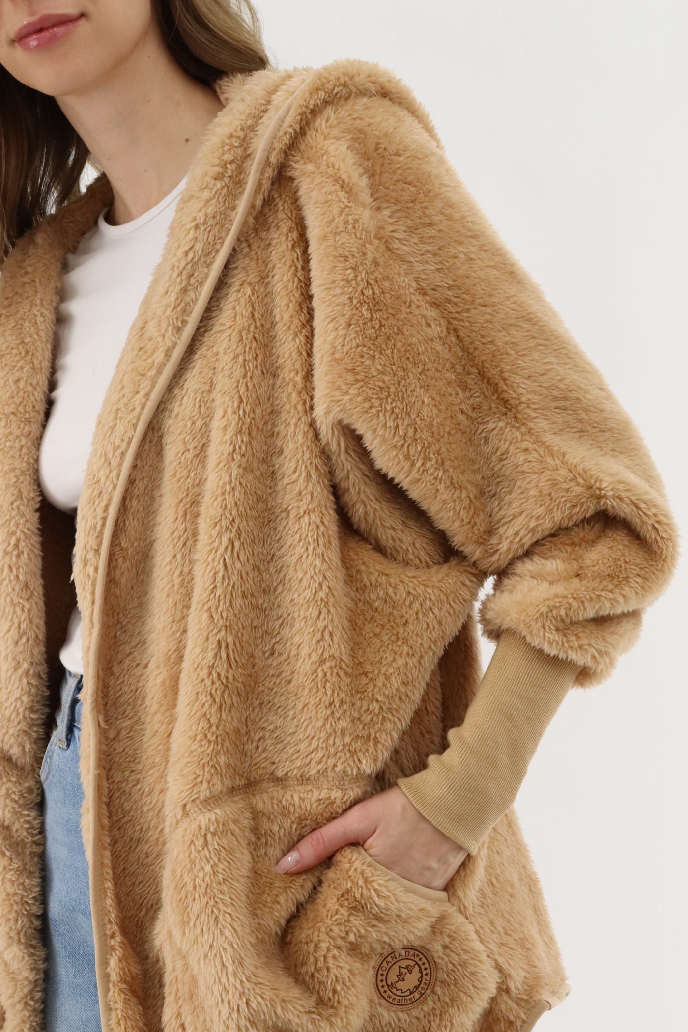 Canada Weather Gear Open Front Teddy Cardigan - Camel - Womens Cardigans - Fairweather