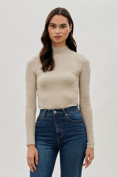 International INC Company Ribbed Mock Neck Long Sleeve Top - Cream - Womens Long Sleeve Tops - Fairweather