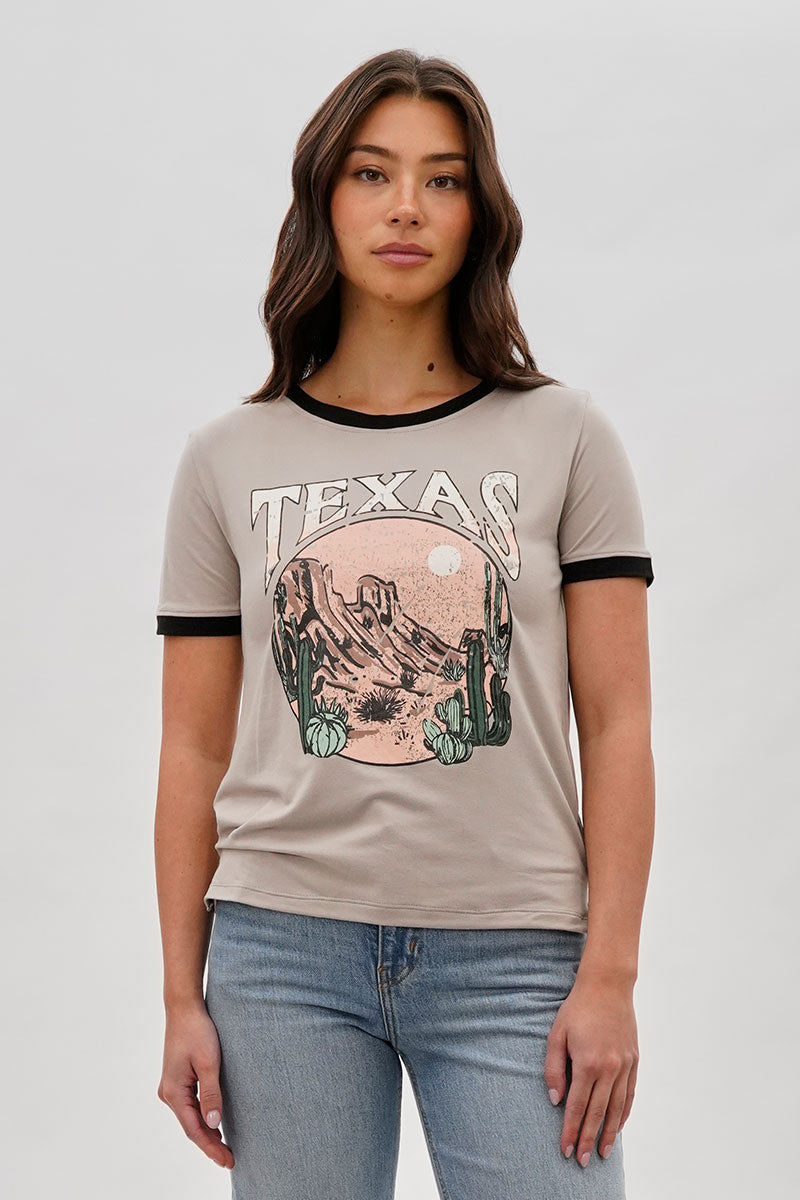 Stylexchange Vintage Texas Graphic Ringer Tee - Beige - Womens Tees & Tank Tops - Fairweather