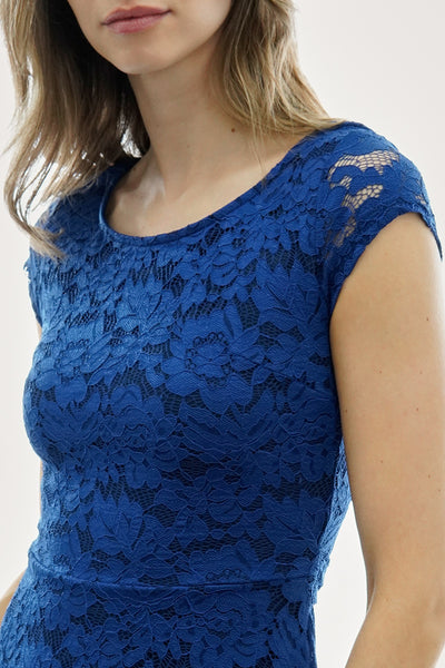 Costa Blanca Floral Lace Cap Sleeve Day Dress - Blue - Womens Day Dresses - Fairweather