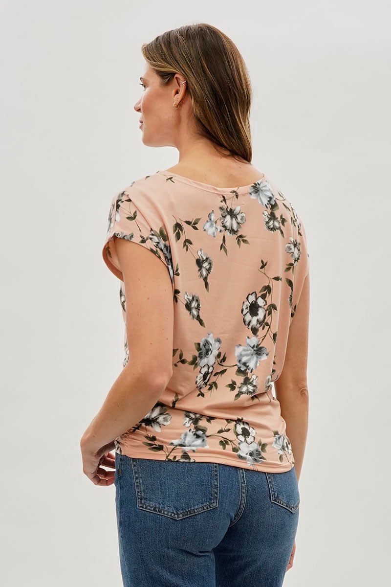 International INC Company Floral Ruched Side Blouse - Peach - Womens Shirts & Blouses - Fairweather