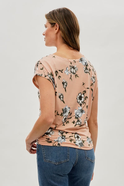 International INC Company Floral Ruched Side Blouse - Peach - Womens Shirts & Blouses - Fairweather