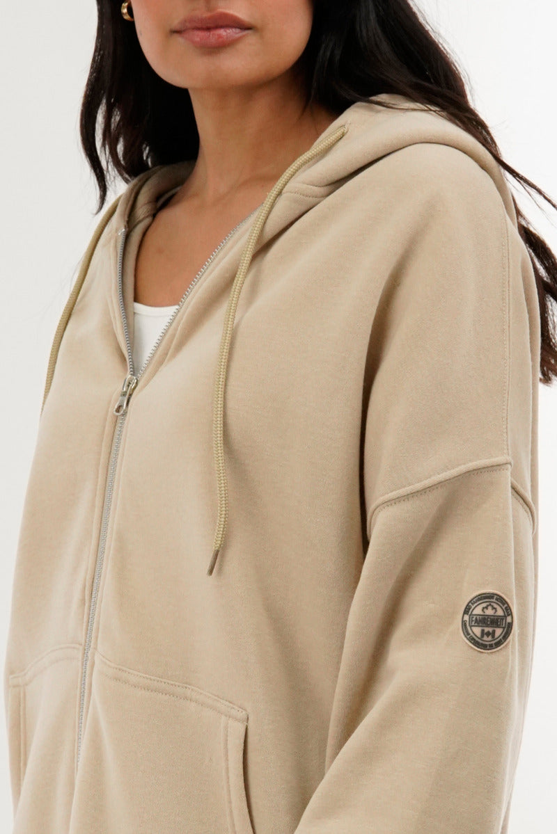 Fahrenheit Zip Up Drop Shoulder Hoodie - Cream - Womens Hoodies & Sweatshirts - Fairweather